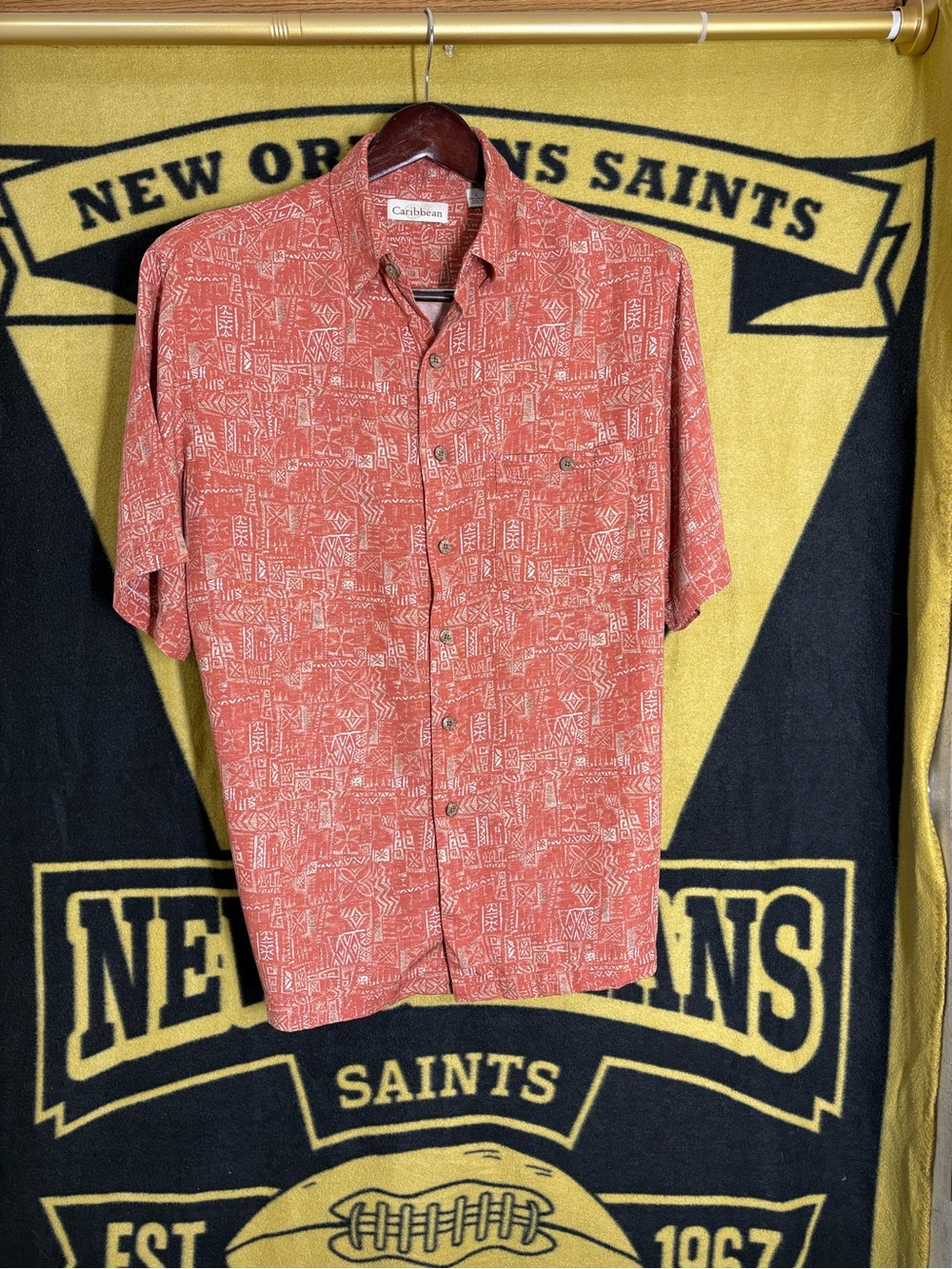 Caribbean•Men's•100% Rayon•Short Sleeve Casual Button-Down•Shirt•Sz L•Tropical